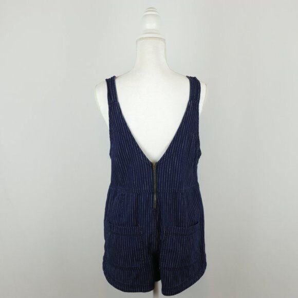 American Eagle Outfitters Women's Small Blue White Striped Denim Short Overalls - Picture 3 of 10